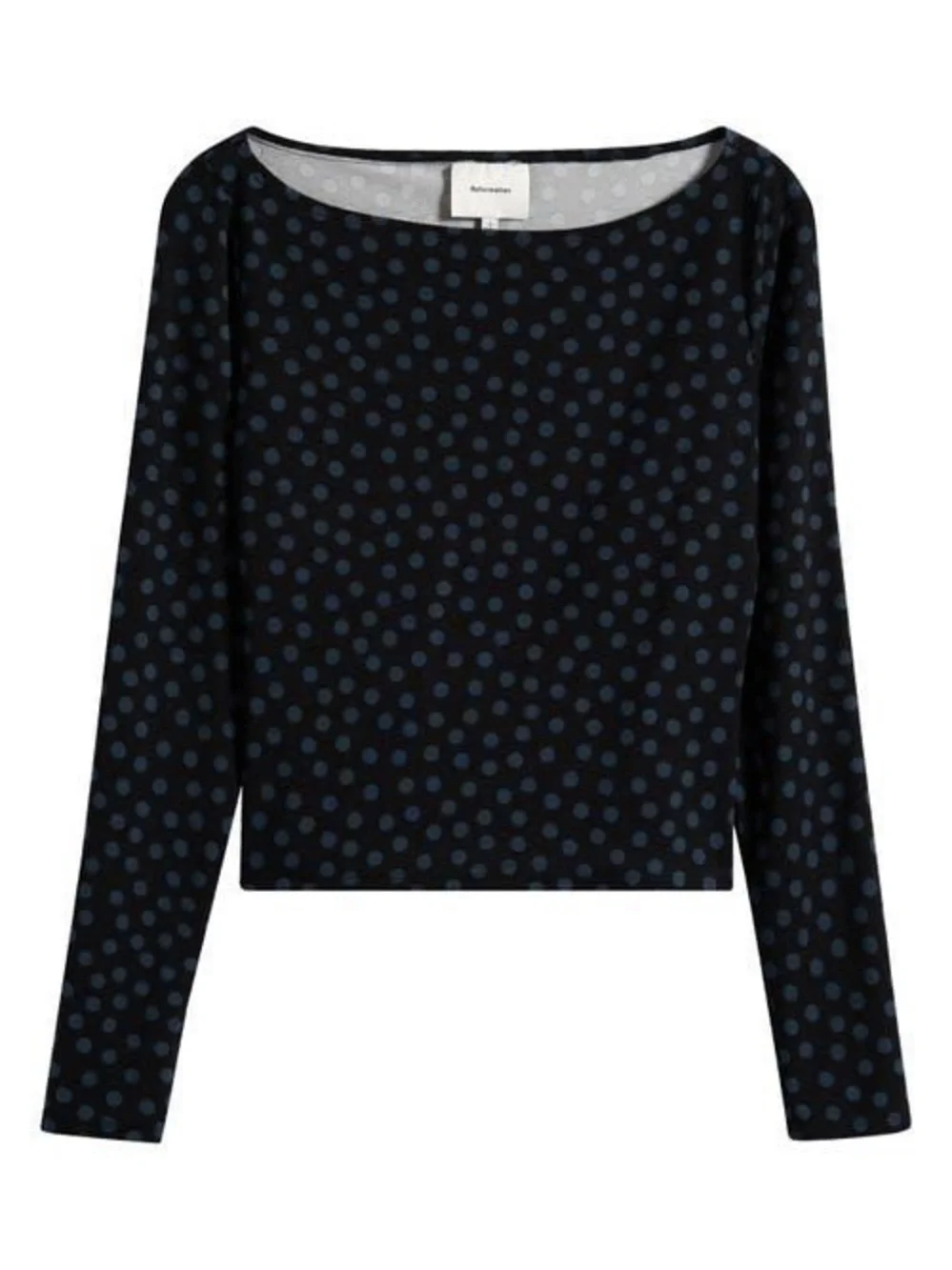 Reformation Wiley Knit Black Long-Sleeve Dot Top with  Blue Polka Dots - Size S